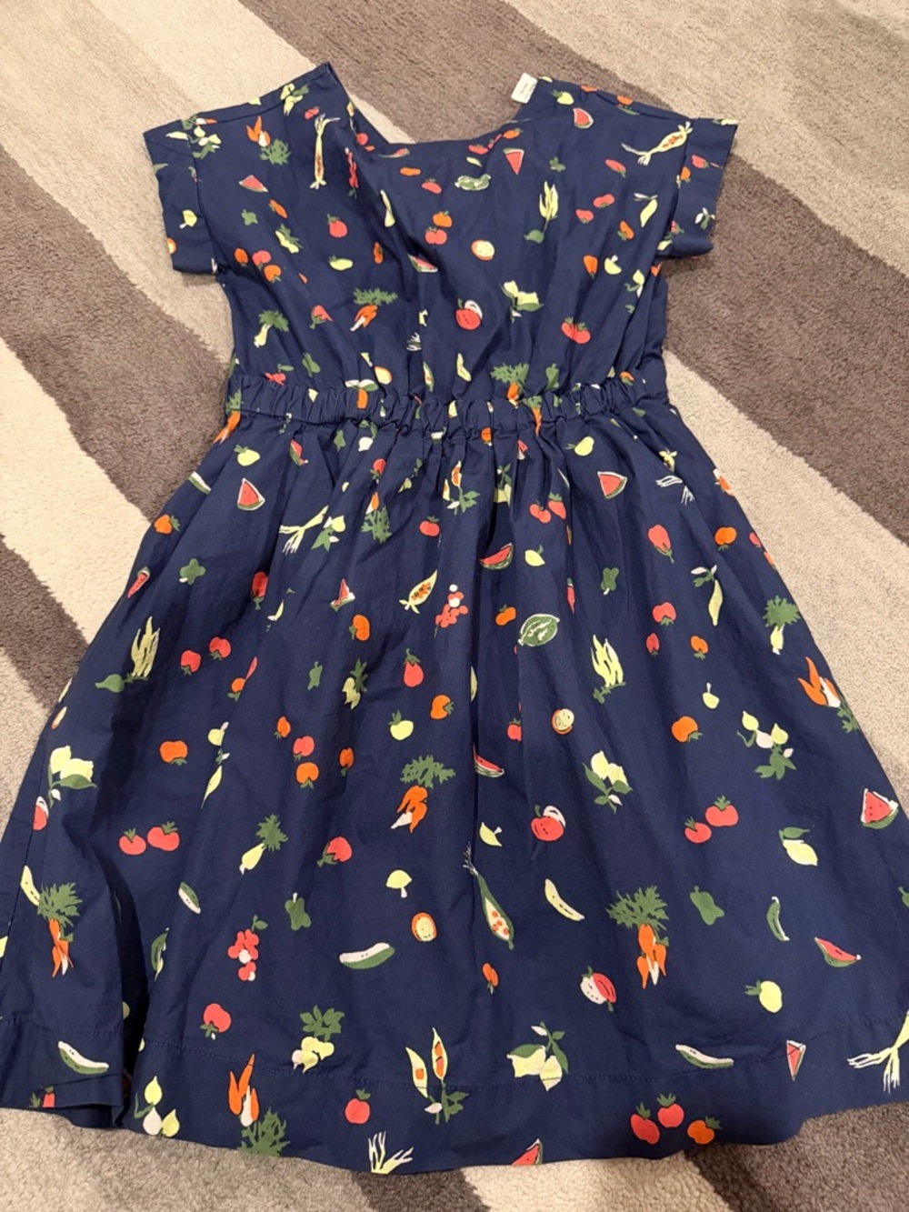 Crewcuts Navy Cotton Dress with Colorful Vegetable & Fruit Print